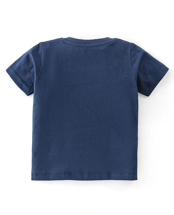 Babyhug Single Jersey Knit Half Sleeves Night Suit With Kitty Superhero Print - Navy Blue & Red