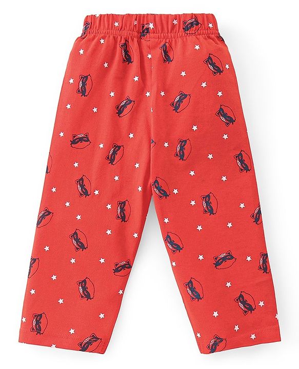 Babyhug Single Jersey Knit Half Sleeves Night Suit With Kitty Superhero Print - Navy Blue & Red