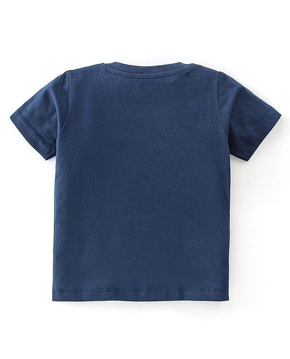 Babyhug Single Jersey Knit Half Sleeves Night Suit With Kitty Superhero Print - Navy Blue & Red