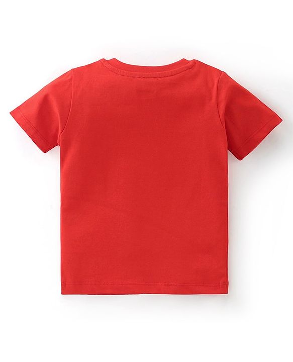 Babyhug Single Jersey Knit Half Sleeves Night Suit With Star & Text Print - Red & Grey