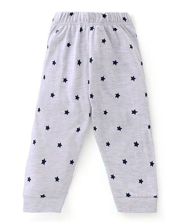 Babyhug Single Jersey Knit Half Sleeves Night Suit With Star & Text Print - Red & Grey