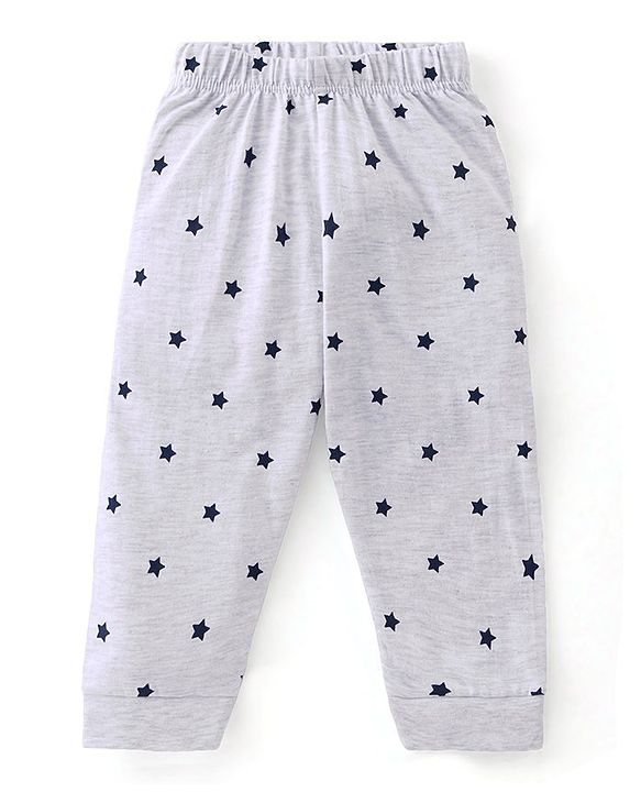 Babyhug Single Jersey Knit Half Sleeves Night Suit With Star & Text Print - Red & Grey