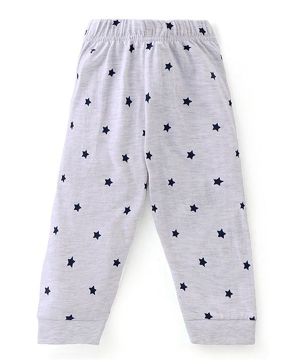 Babyhug Single Jersey Knit Half Sleeves Night Suit With Star & Text Print - Red & Grey
