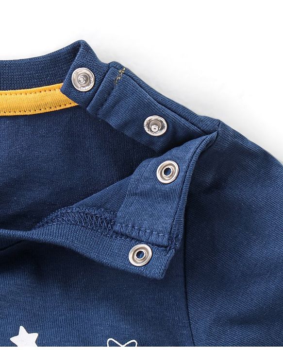 Babyhug Single Jersey Knit Full Sleeves Night Suit Moon Stars & Text Print - Yellow & Blue