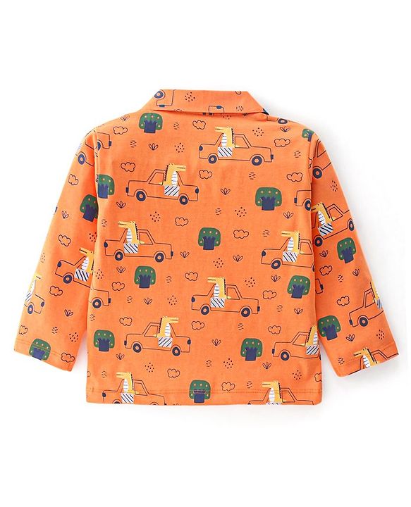 Babyhug Cotton Knit Full Sleeves Night Suit Crocodile & Car Print- Orange