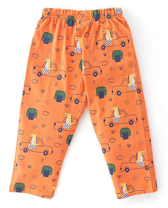 Babyhug Cotton Knit Full Sleeves Night Suit Crocodile & Car Print- Orange