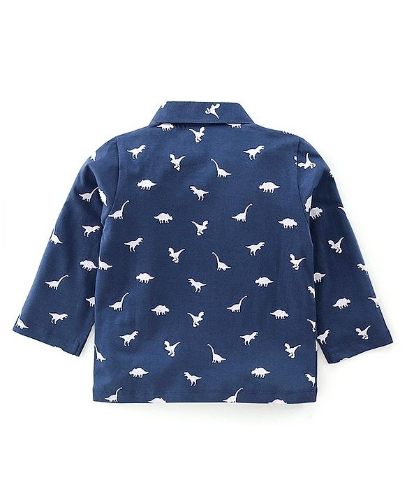 Babyhug Single Jersey Knit Full Sleeves Night Suit With Dino Print - Navy Blue