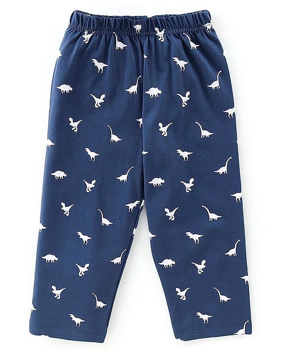 Babyhug Single Jersey Knit Full Sleeves Night Suit With Dino Print - Navy Blue