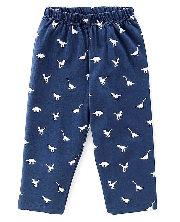 Babyhug Single Jersey Knit Full Sleeves Night Suit With Dino Print - Navy Blue