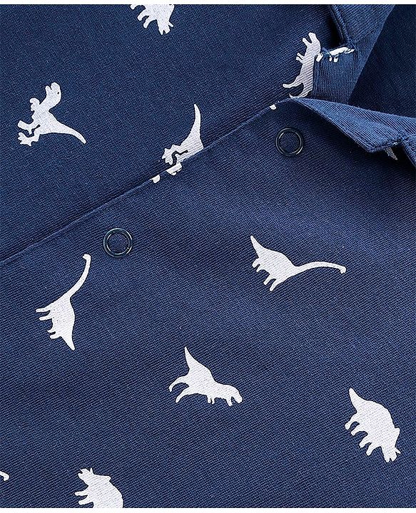 Babyhug Single Jersey Knit Full Sleeves Night Suit With Dino Print - Navy Blue