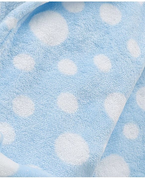 Babyhug Velour Full Sleeves Bathrobe with Hooded Polka Dot Print - Blue