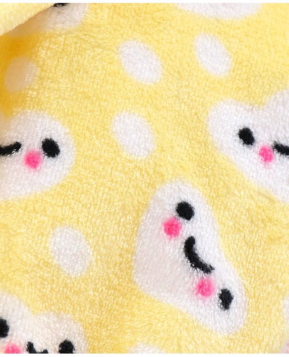 Babyhug Velour Full Sleeves Bathrobe with Hood Hearts Print - Yellow