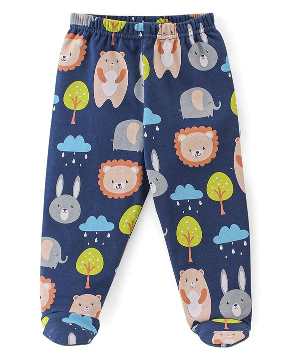 Babyhug 100% Cotton Knit Footed Bootie Leggings Stripes & Animal Print Pack of 3- Multicolour