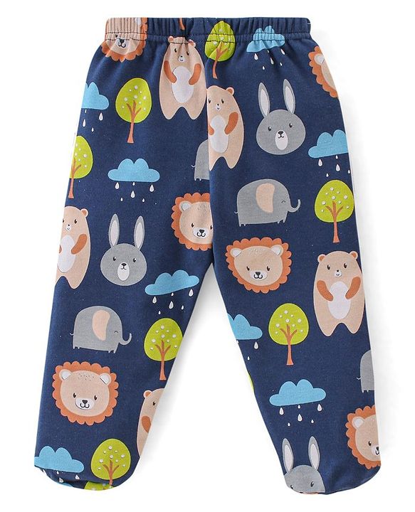 Babyhug 100% Cotton Knit Footed Bootie Leggings Stripes & Animal Print Pack of 3- Multicolour