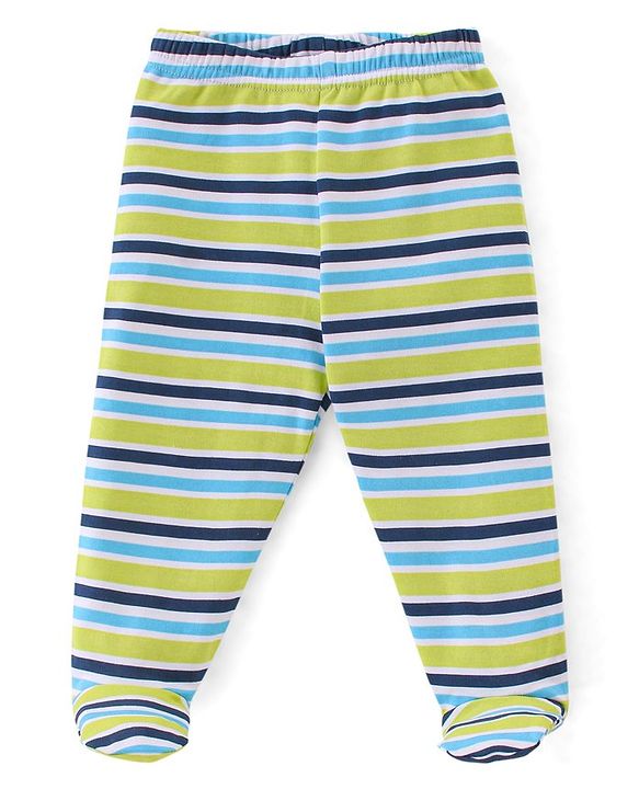 Babyhug 100% Cotton Knit Footed Bootie Leggings Stripes & Animal Print Pack of 3- Multicolour