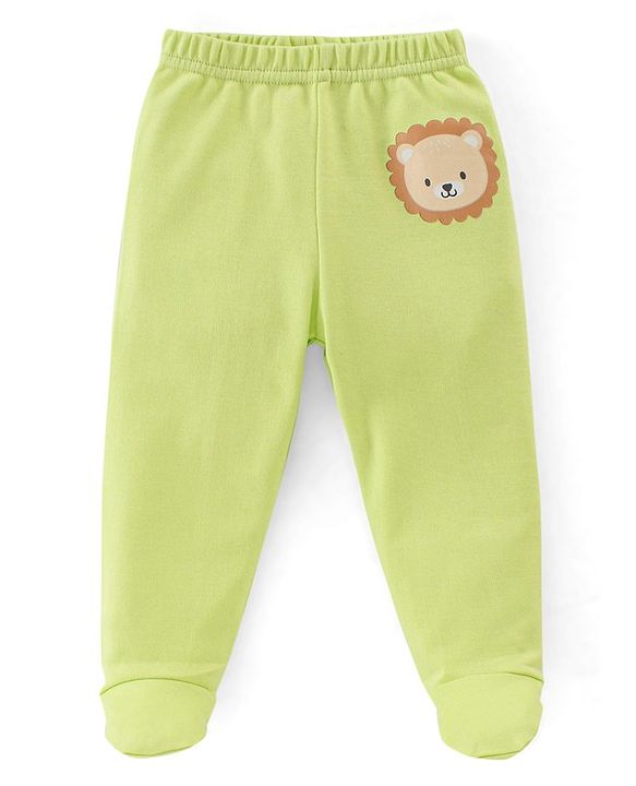 Babyhug 100% Cotton Knit Footed Bootie Leggings Stripes & Animal Print Pack of 3- Multicolour