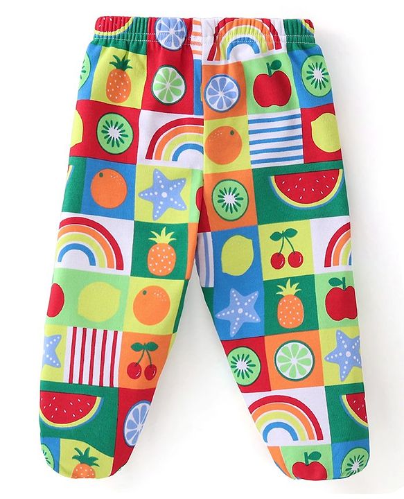 Babyoye 100% Organic Cotton Bootie Leggings With Striped & Fruit Print Pack of 3 - Multicolor