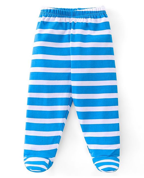 Babyhug 100%  Cotton Knit Interlock Stripe & Fruit Prints Bootie Leggings Pack of 3 - Blue & Red