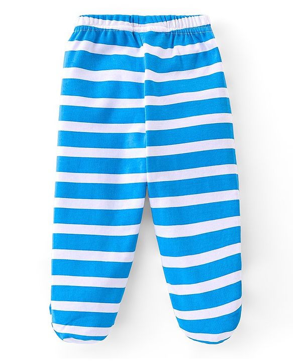 Babyhug 100%  Cotton Knit Interlock Stripe & Fruit Prints Bootie Leggings Pack of 3 - Blue & Red