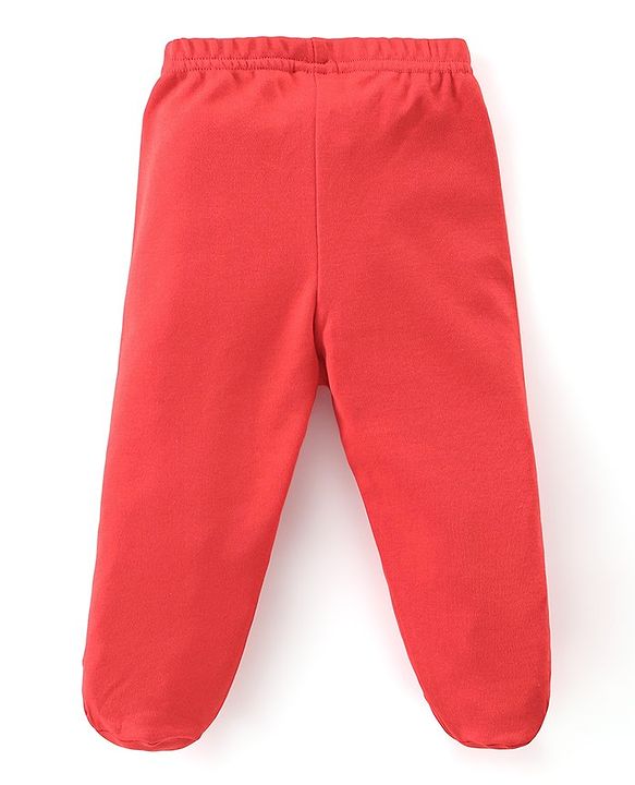 Babyhug 100%  Cotton Knit Interlock Stripe & Fruit Prints Bootie Leggings Pack of 3 - Blue & Red
