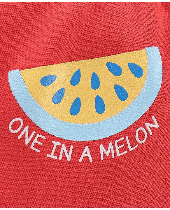 Babyhug 100%  Cotton Knit Interlock Stripe & Fruit Prints Bootie Leggings Pack of 3 - Blue & Red