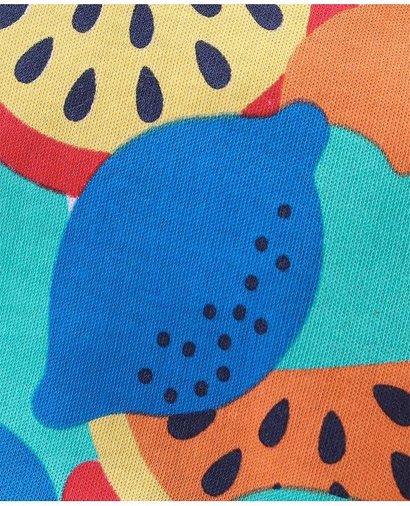 Babyhug 100%  Cotton Knit Interlock Stripe & Fruit Prints Bootie Leggings Pack of 3 - Blue & Red