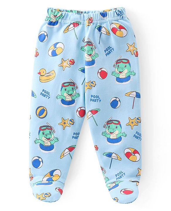 Babyhug 100% Cotton Knit Footed Bootie Leggings Stripes & Dino Print Pack of 3- Multicolour