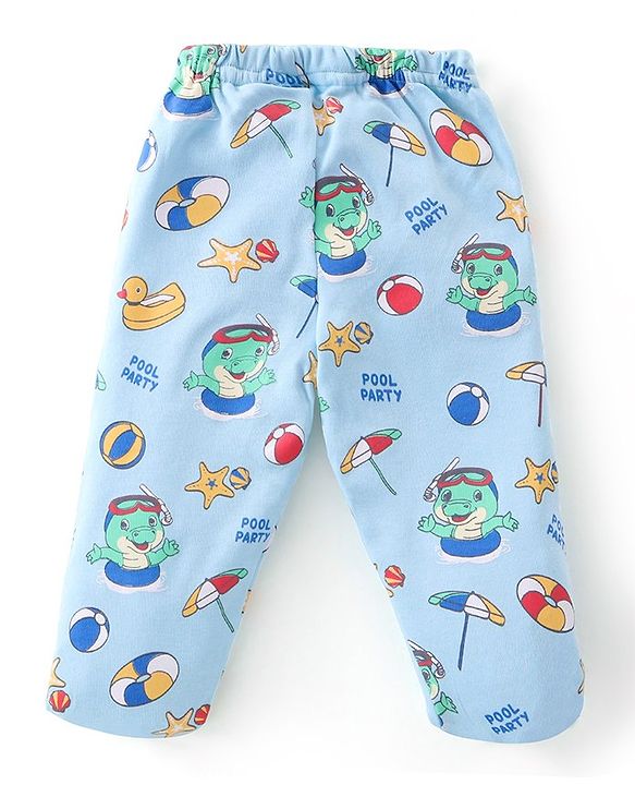 Babyhug 100% Cotton Knit Footed Bootie Leggings Stripes & Dino Print Pack of 3- Multicolour