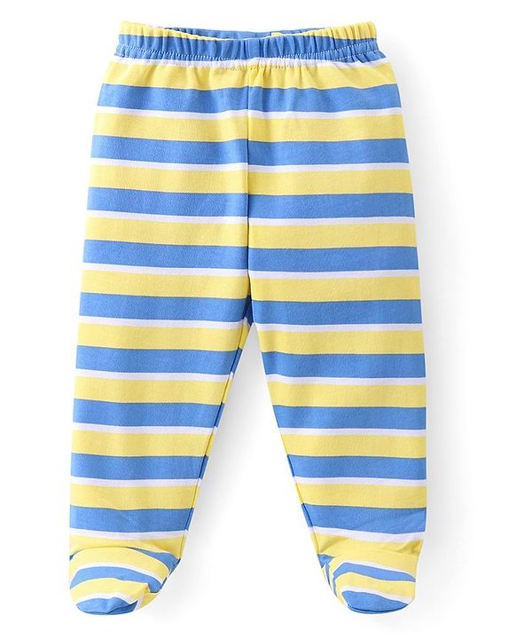 Babyhug 100% Cotton Knit Footed Bootie Leggings Stripes & Dino Print Pack of 3- Multicolour