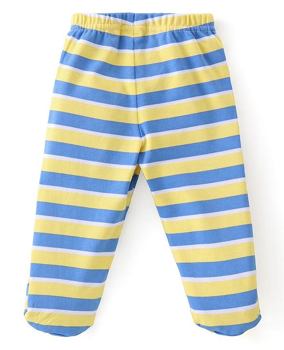 Babyhug 100% Cotton Knit Footed Bootie Leggings Stripes & Dino Print Pack of 3- Multicolour