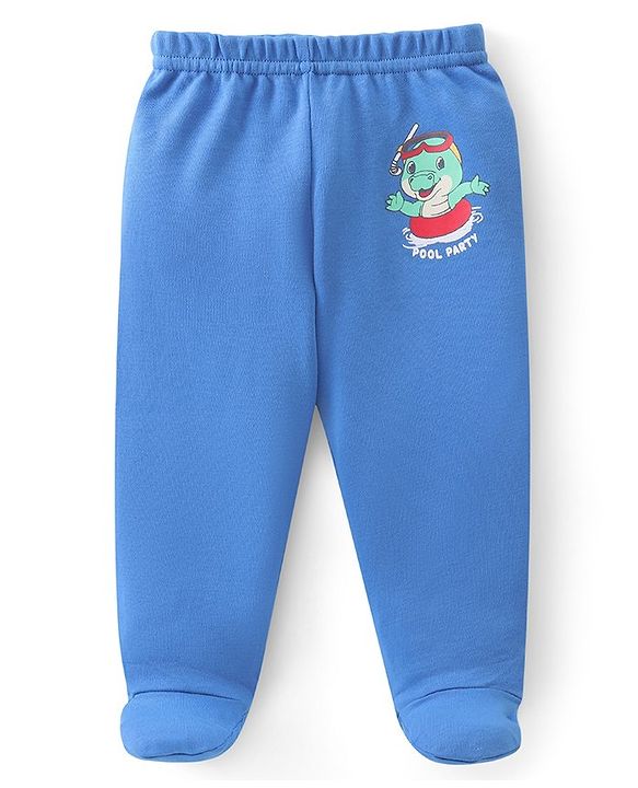 Babyhug 100% Cotton Knit Footed Bootie Leggings Stripes & Dino Print Pack of 3- Multicolour