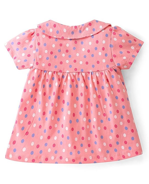 Babyhug Cotton Knit Single Jersey Half Sleeves Night Suit With Polka Dots Print - Pink