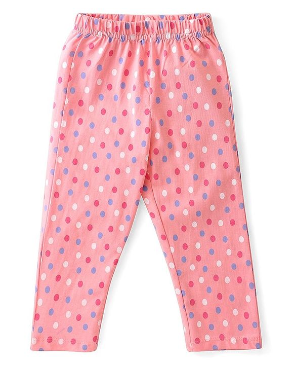 Babyhug Cotton Knit Single Jersey Half Sleeves Night Suit With Polka Dots Print - Pink