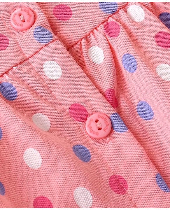 Babyhug Cotton Knit Single Jersey Half Sleeves Night Suit With Polka Dots Print - Pink