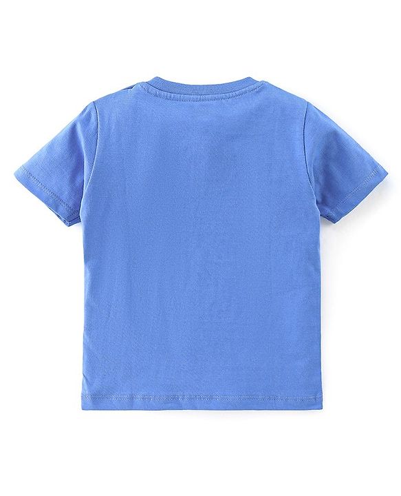 Babyhug Cotton Knit Half Sleeves Night Suit With Shark Print - Blue