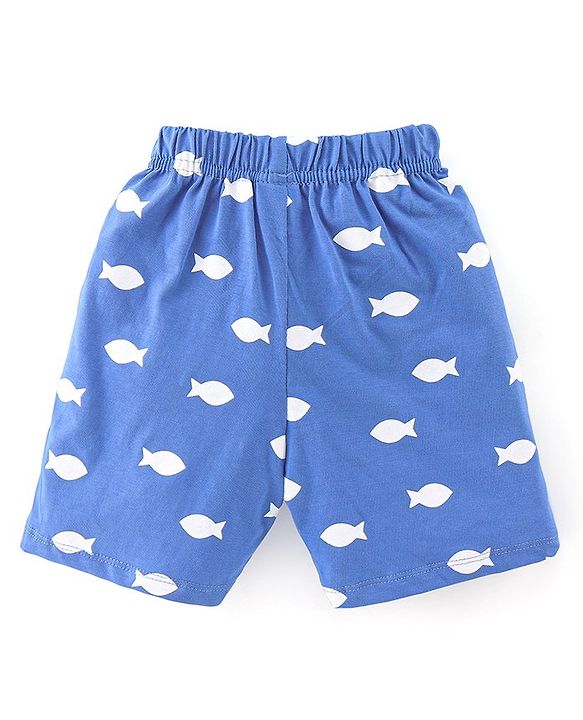 Babyhug Cotton Knit Half Sleeves Night Suit With Shark Print - Blue