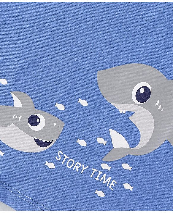 Babyhug Cotton Knit Half Sleeves Night Suit With Shark Print - Blue