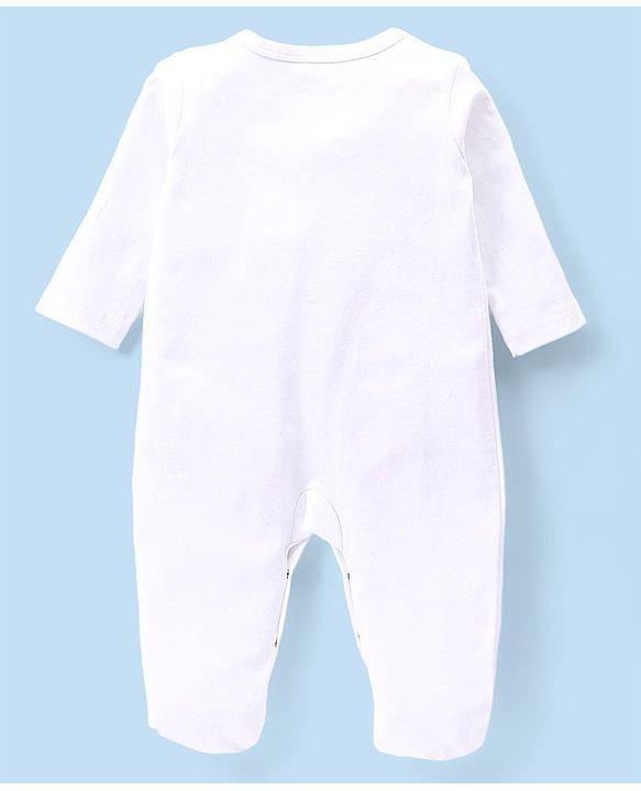 Babyhug Cotton Interlock Knit Full Sleeves Sleepsuit - White