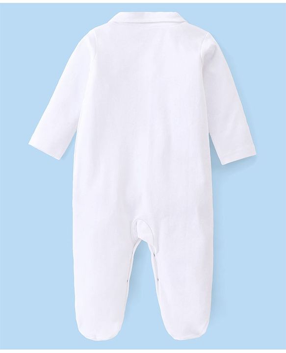 Babyhug Interlock Full Sleeves Front Open Solid Sleepsuit with Peter Pan Collar - White