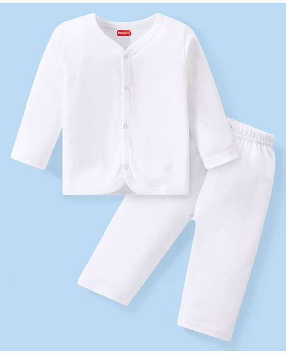 Babyhug Interlock Knit Full Sleeves Night Suit - White