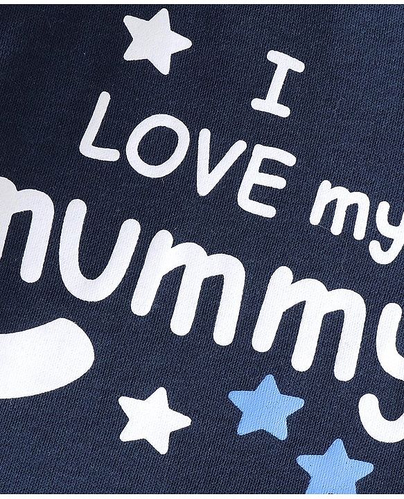 Babyhug Interlock Knit Full Sleeves Sleepsuit With Text Print- Navy Blue