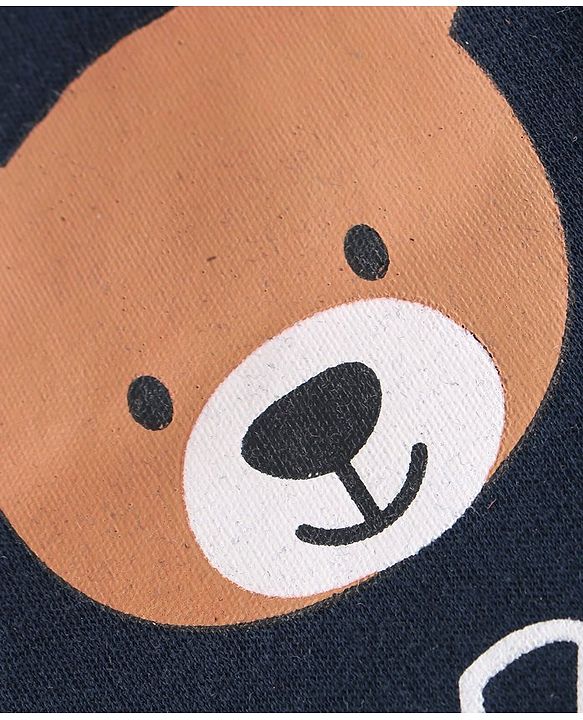 Babyhug Interlock Cotton Knit Full Sleeves Teddy Print Sleep Suit - Navy Blue
