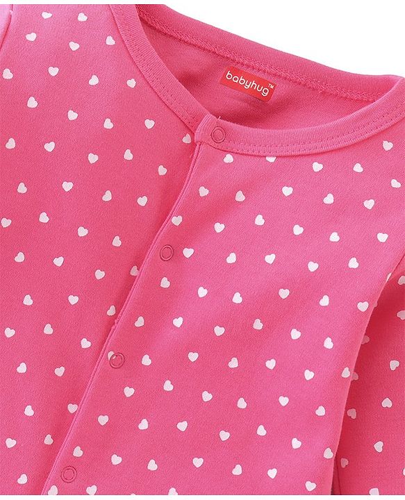Babyhug Interlock Cotton Knit Full Sleeves Dino & Heart Print Sleepsuits Pack of 2 - Navy & Pink