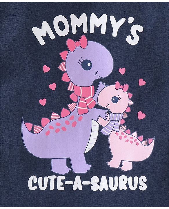 Babyhug Interlock Cotton Knit Full Sleeves Dino & Heart Print Sleepsuits Pack of 2 - Navy & Pink