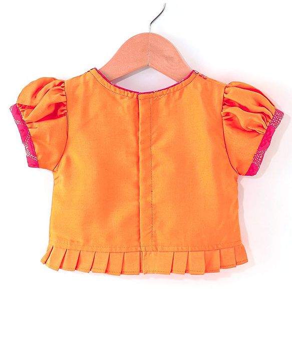 Babyhug  Short Sleeves Embroidered Choli with Brocade Lehenga & Dupatta Set - Pink & Orange