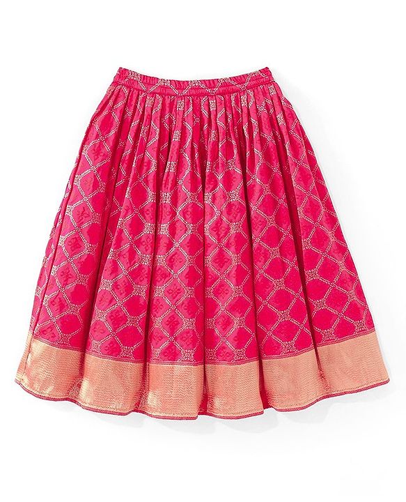 Babyhug  Short Sleeves Embroidered Choli with Brocade Lehenga & Dupatta Set - Pink & Orange