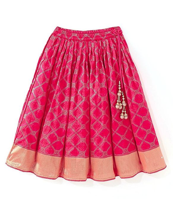 Babyhug  Short Sleeves Embroidered Choli with Brocade Lehenga & Dupatta Set - Pink & Orange