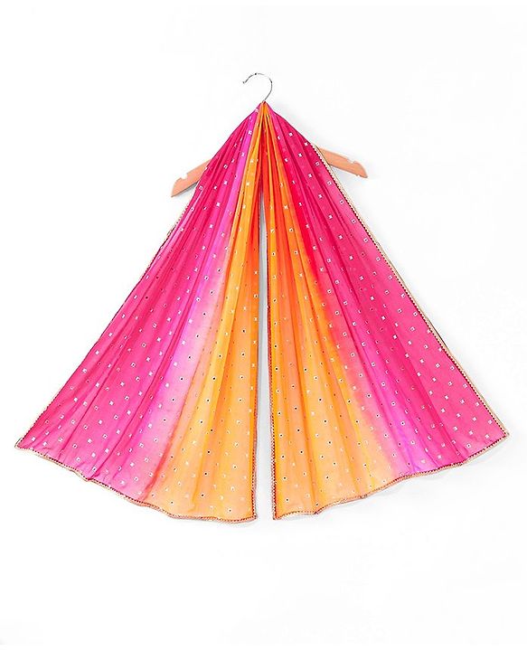 Babyhug  Short Sleeves Embroidered Choli with Brocade Lehenga & Dupatta Set - Pink & Orange