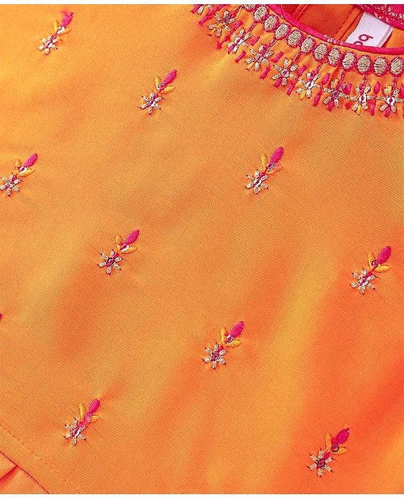 Babyhug  Short Sleeves Embroidered Choli with Brocade Lehenga & Dupatta Set - Pink & Orange