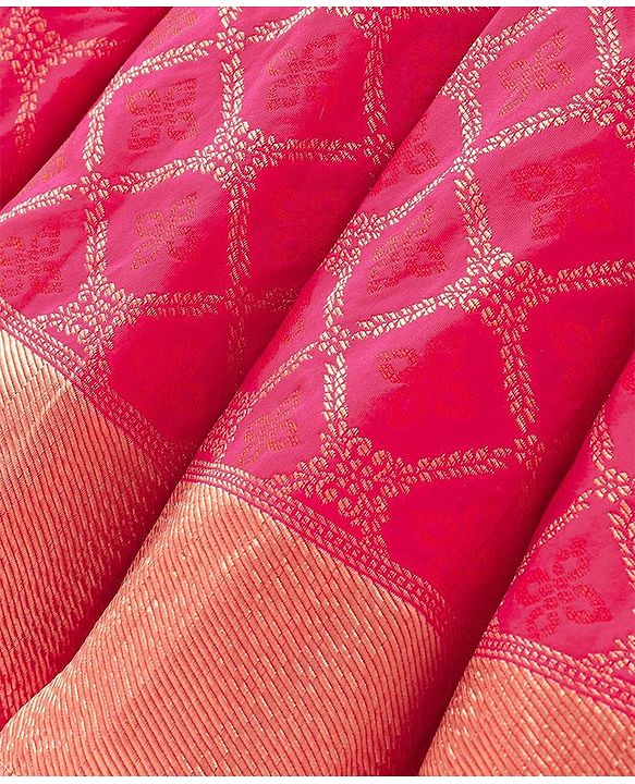 Babyhug  Short Sleeves Embroidered Choli with Brocade Lehenga & Dupatta Set - Pink & Orange